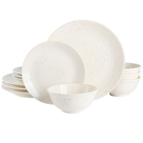 Gibson Elite Ramapo 12 Piece Stoneware Dinnerware Set Speckle In White