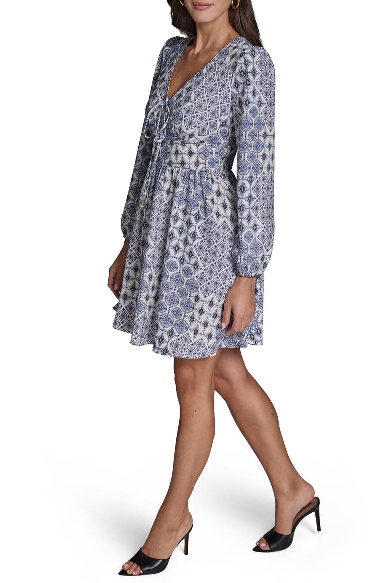 Medallion Print Long Sleeve Crepe Minidress, Alternate, color, PRINTED CREPE