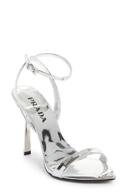 Prada Pointed Toe Logo Sandal In Silver