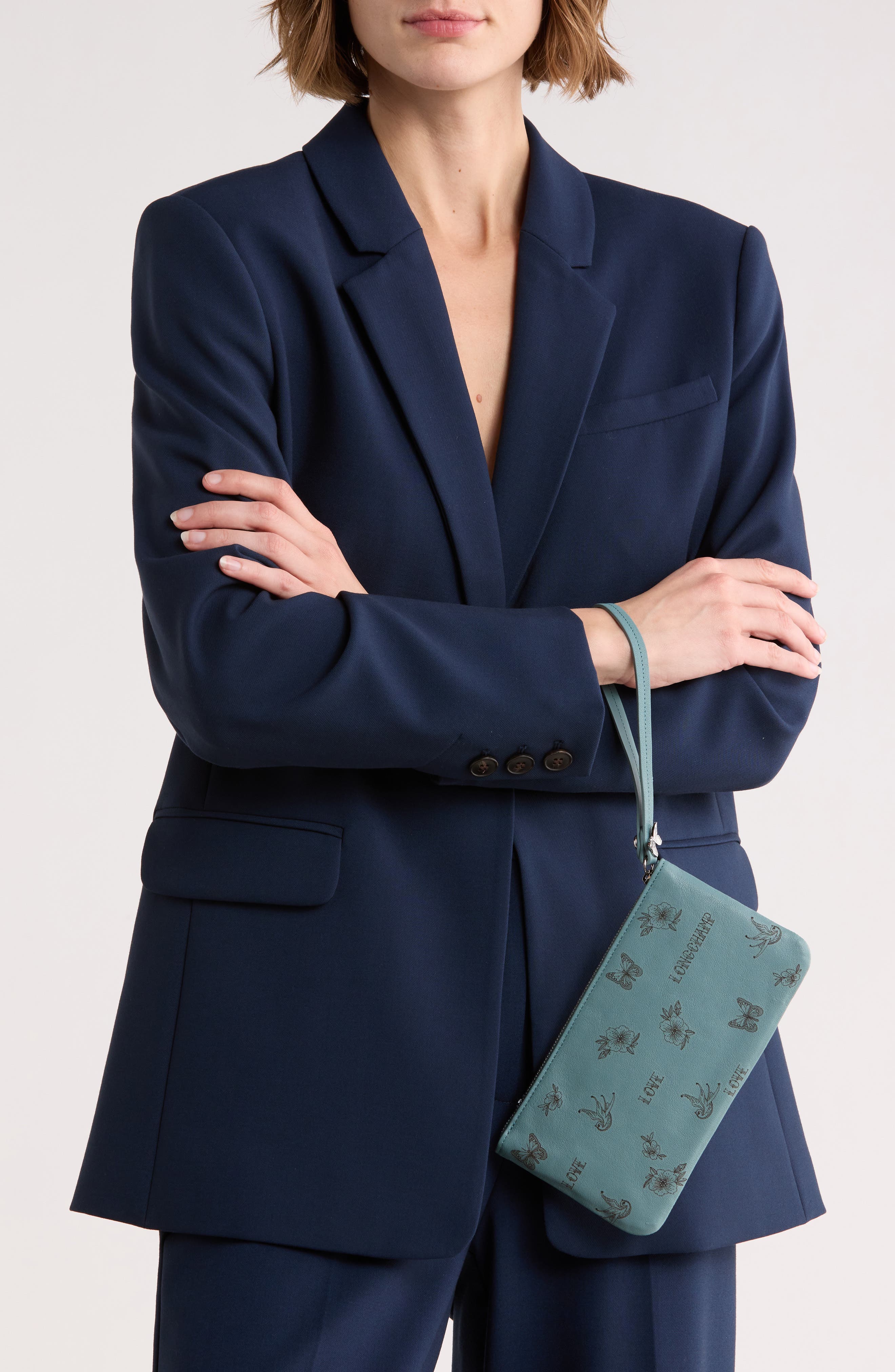 Longchamp Le Pliage Cuir Tattoo Wristlet, Alternate, color, Turquoise