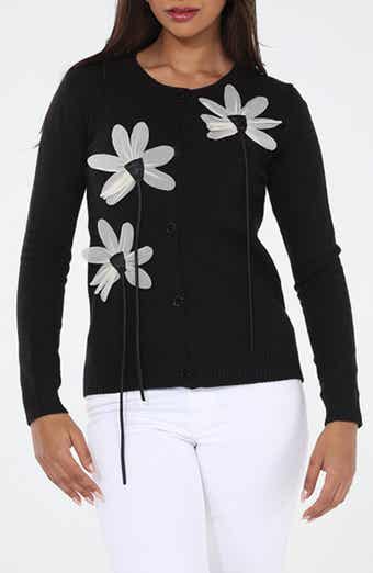 RAIN AND ROSE Floral Appliqué Cardigan