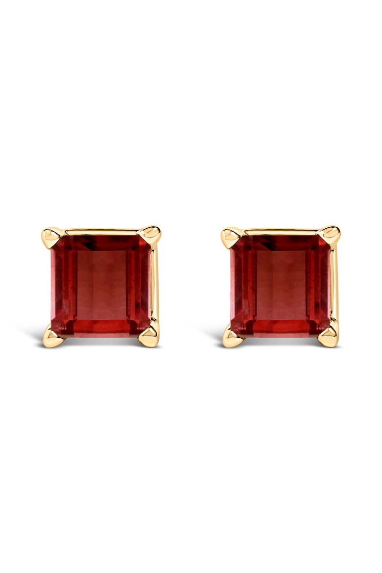 14K Gold 5x5MM Princess Cut Gemstone Solitaire Stud Earrings, Main, color, Red Garnet | Yellow