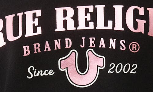 True Religion Notch Cotton Blend Crop Hoodie In Black