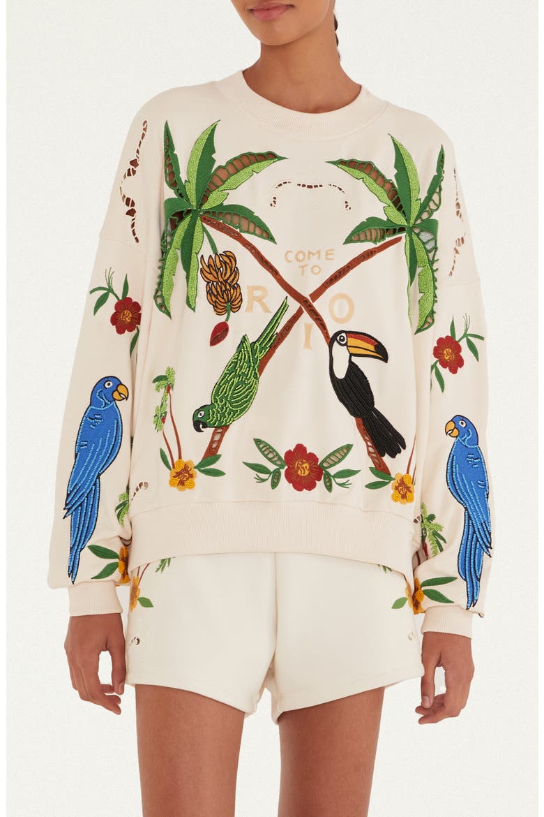 Coconut Trees Come to Rio Sweatshirt, Main, color, OFF-WHITE
