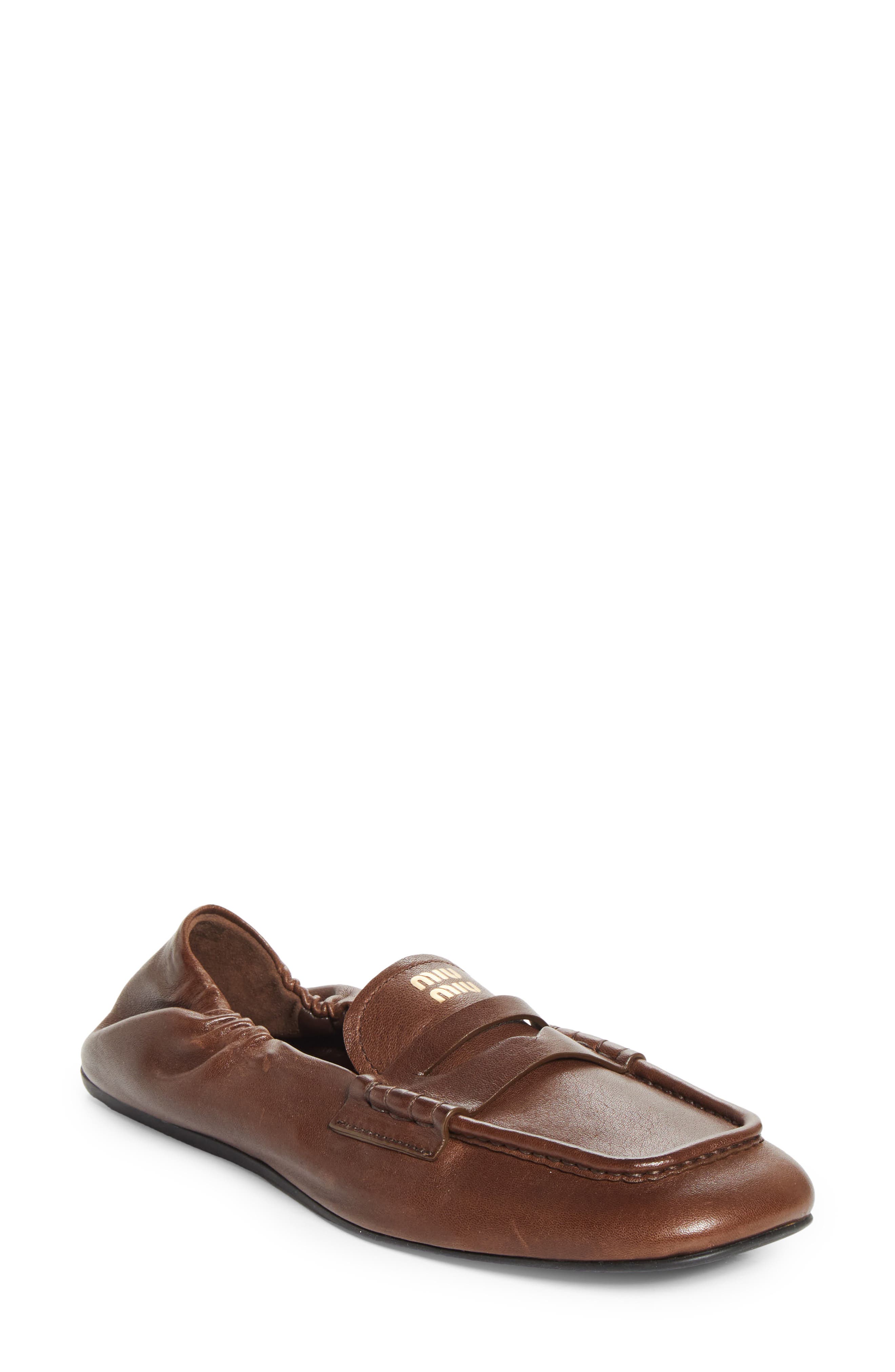 Miu Miu Ruches Leather Loafer, Main, color, 