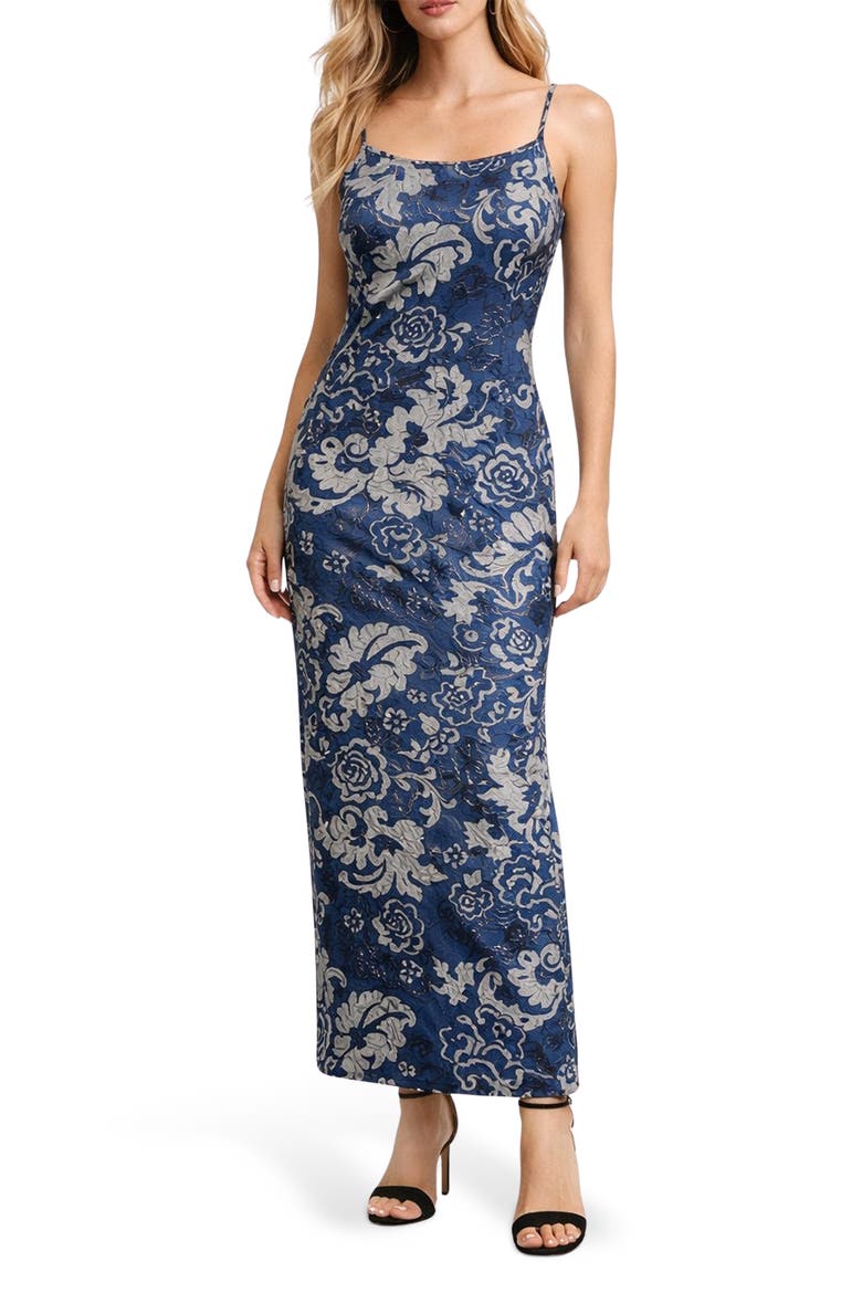 Floral Scoop Neck Maxi Dress, Main, color, NAVY
