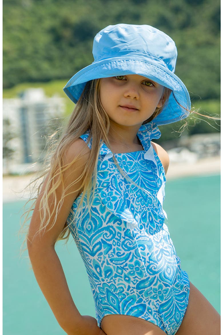 Santorini Blue Ruffle One-Piece Swimsuit, Alternate, color, BLUE