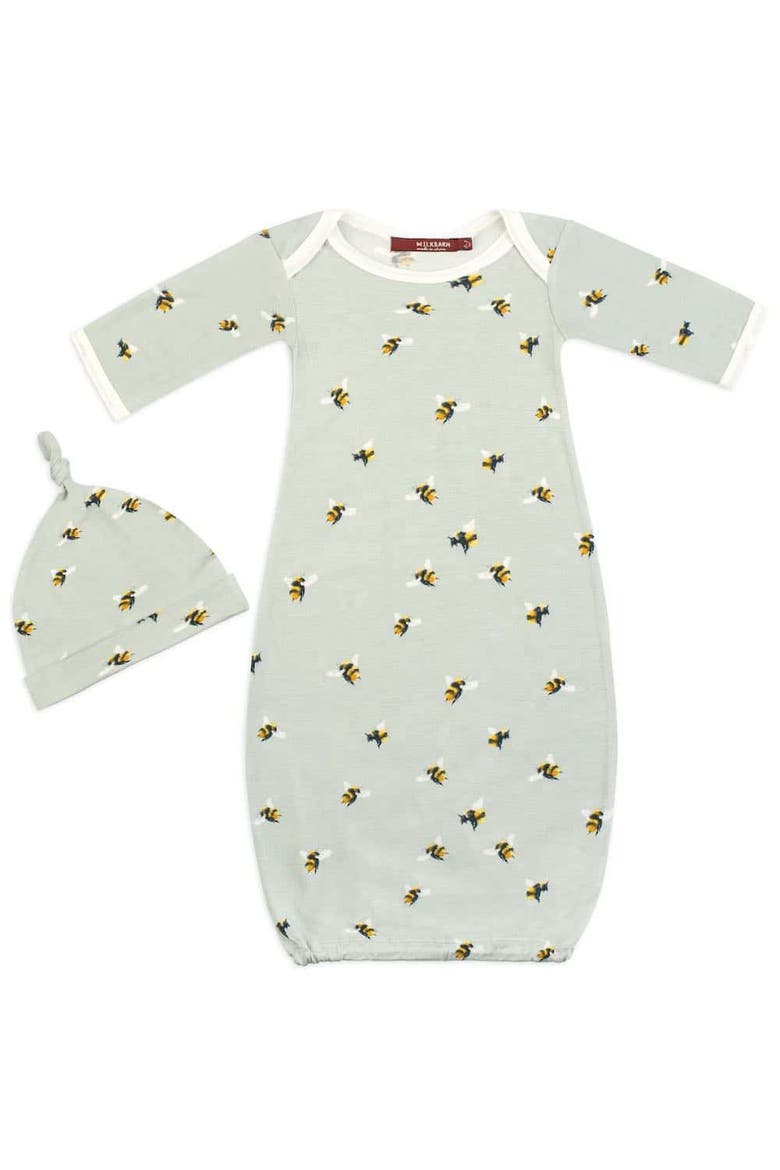 Newborn Gown and Hat Set, Main, color, Bumblebee