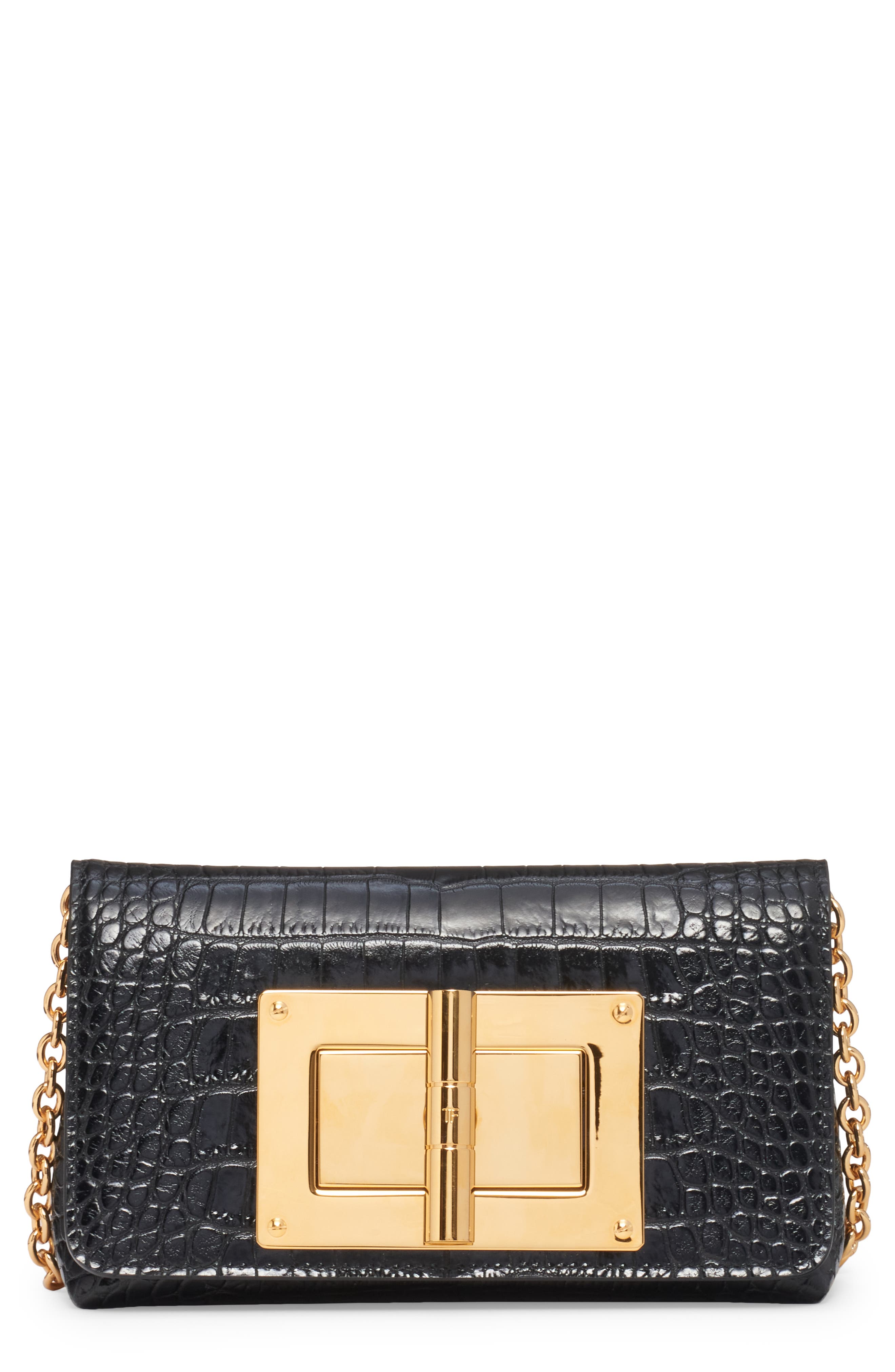 TOM FORD Mini Natalia Croc Embossed Leather Shoulder Bag, Main, color, 