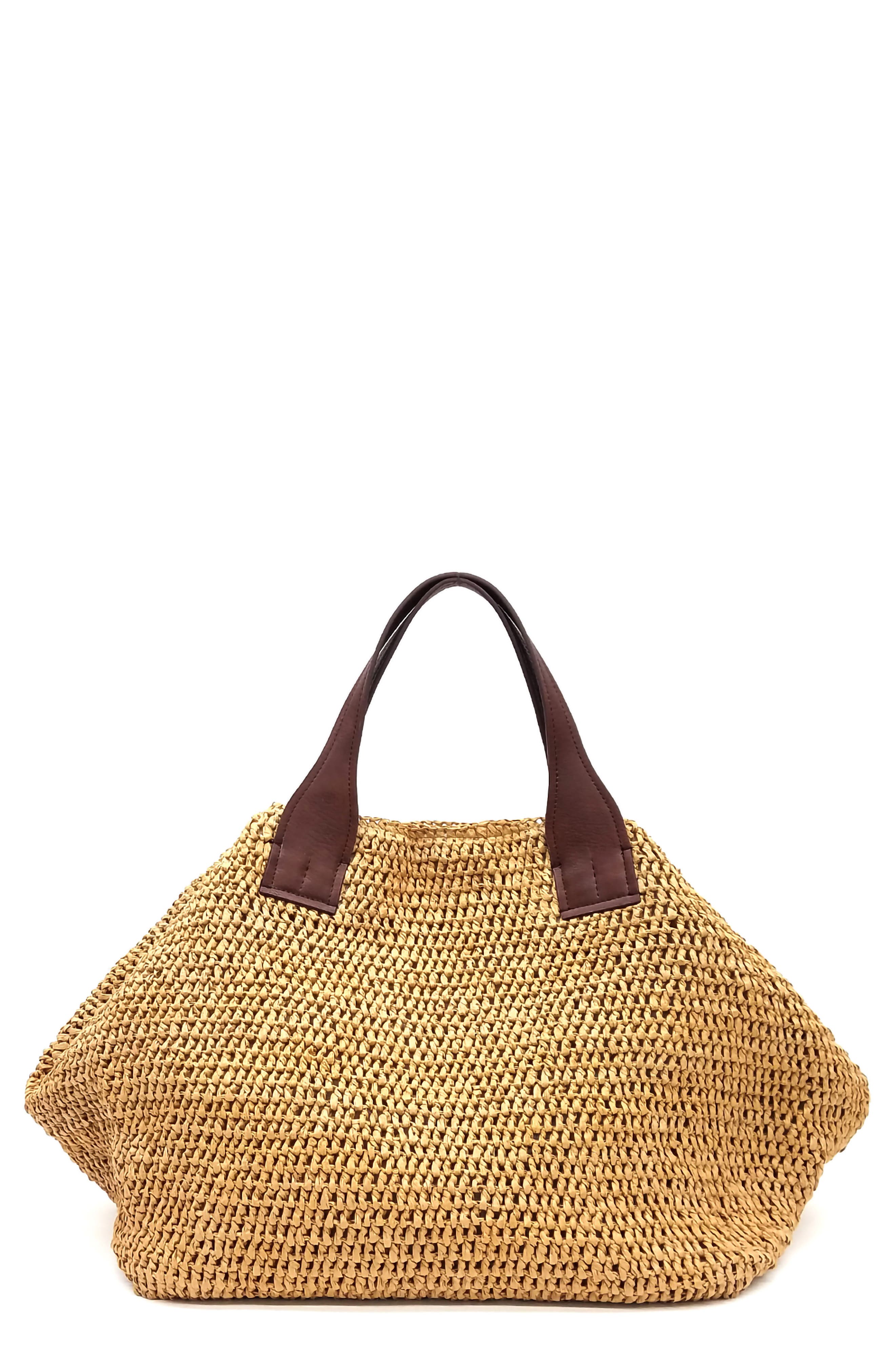 btb Los Angeless Talia Oversize Woven Tote, Main, color, TAN
