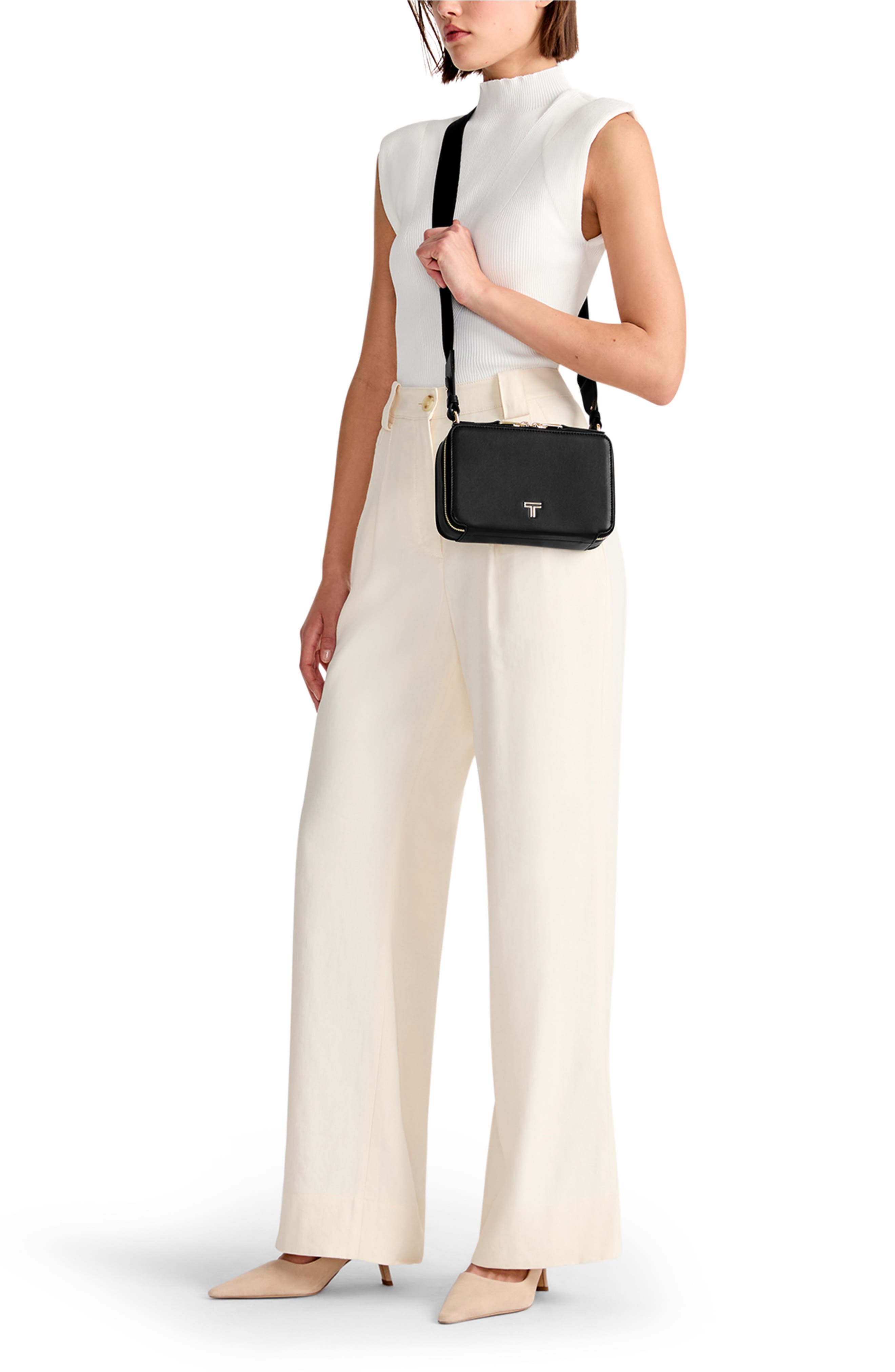 TUMI Myla Leather Crossbody Bag, Alternate, color, Black/ Light Gold