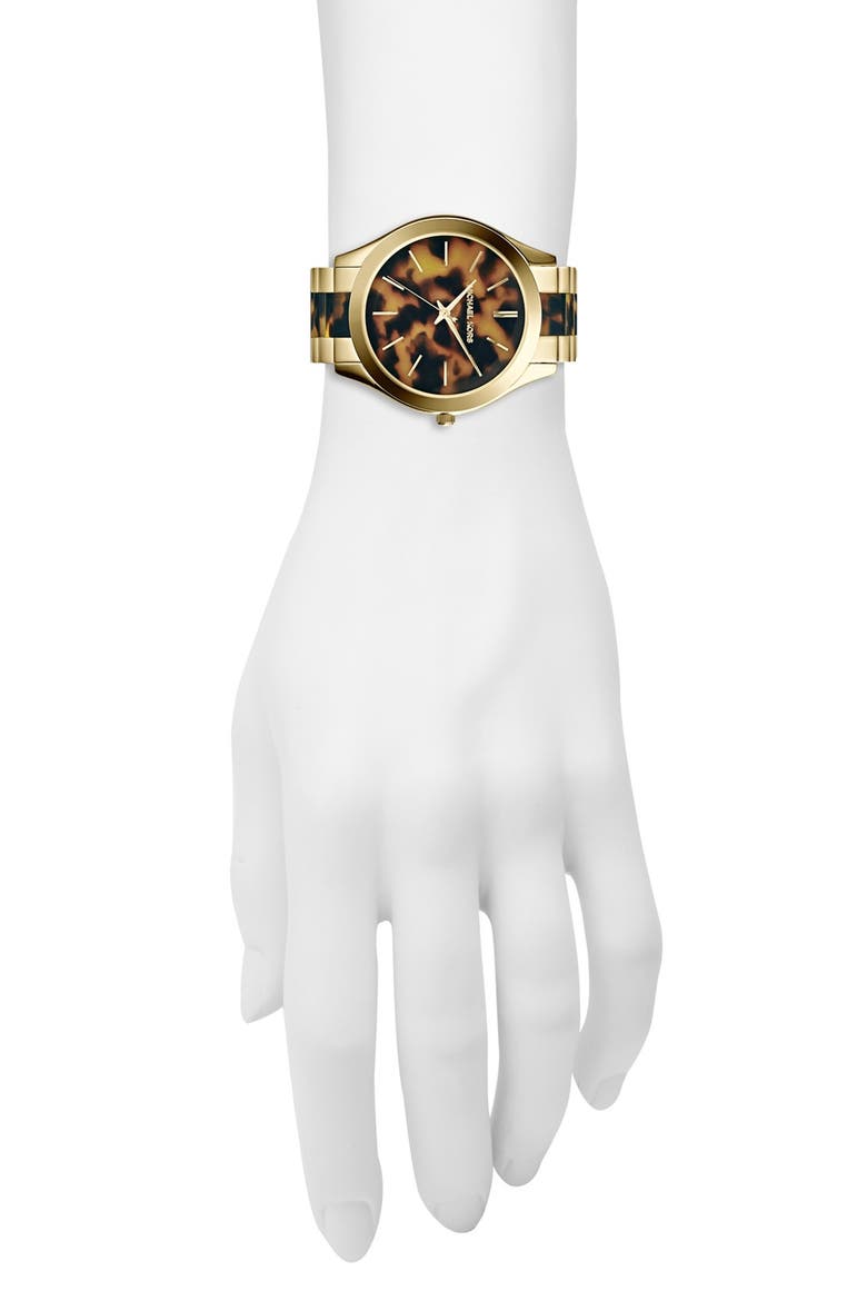 Michael Kors 'Slim Runway' Round Bracelet Watch, 42mm, Alternate, color, TORTOISE/ GOLD