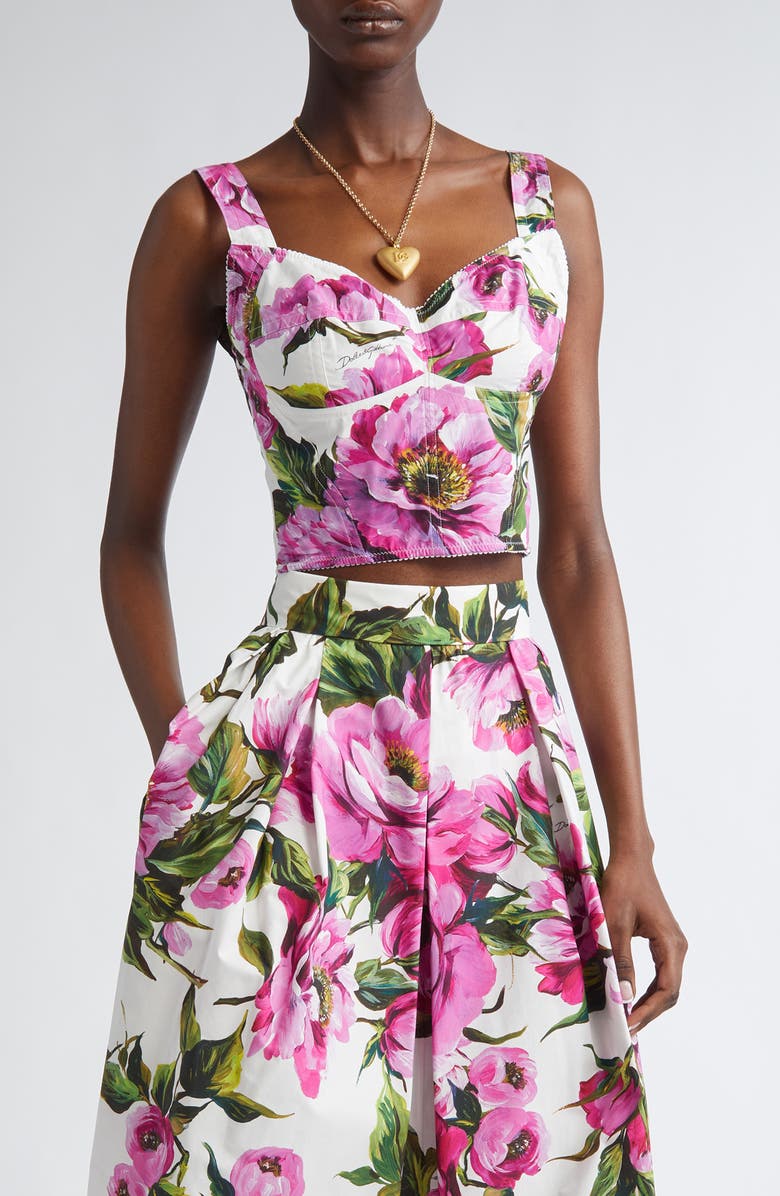 Dolce&Gabbana Peony Print Bustier Top, Main, color, Ha5kr Peonie Fuxia F.bco
