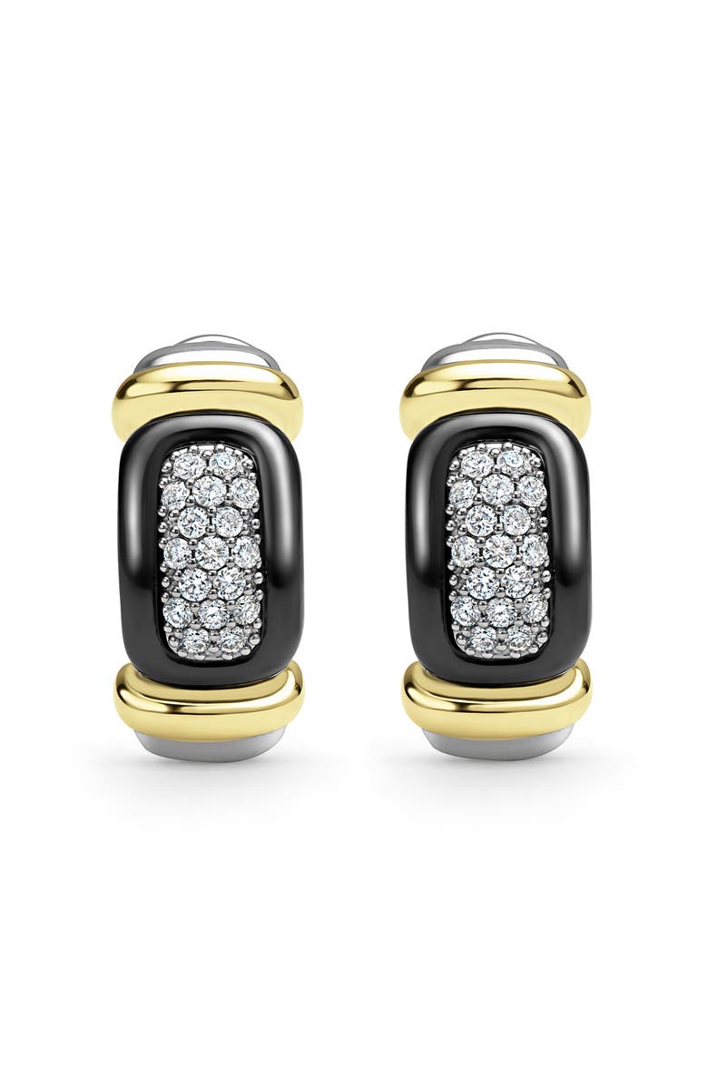 LAGOS Black Ceramic Diamond Huggie Earrings, Alternate, color, Two Tone