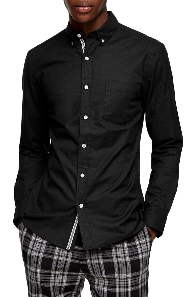 Topman Skinny Fit Stretch Button-Down Oxford Shirt, Main, color,