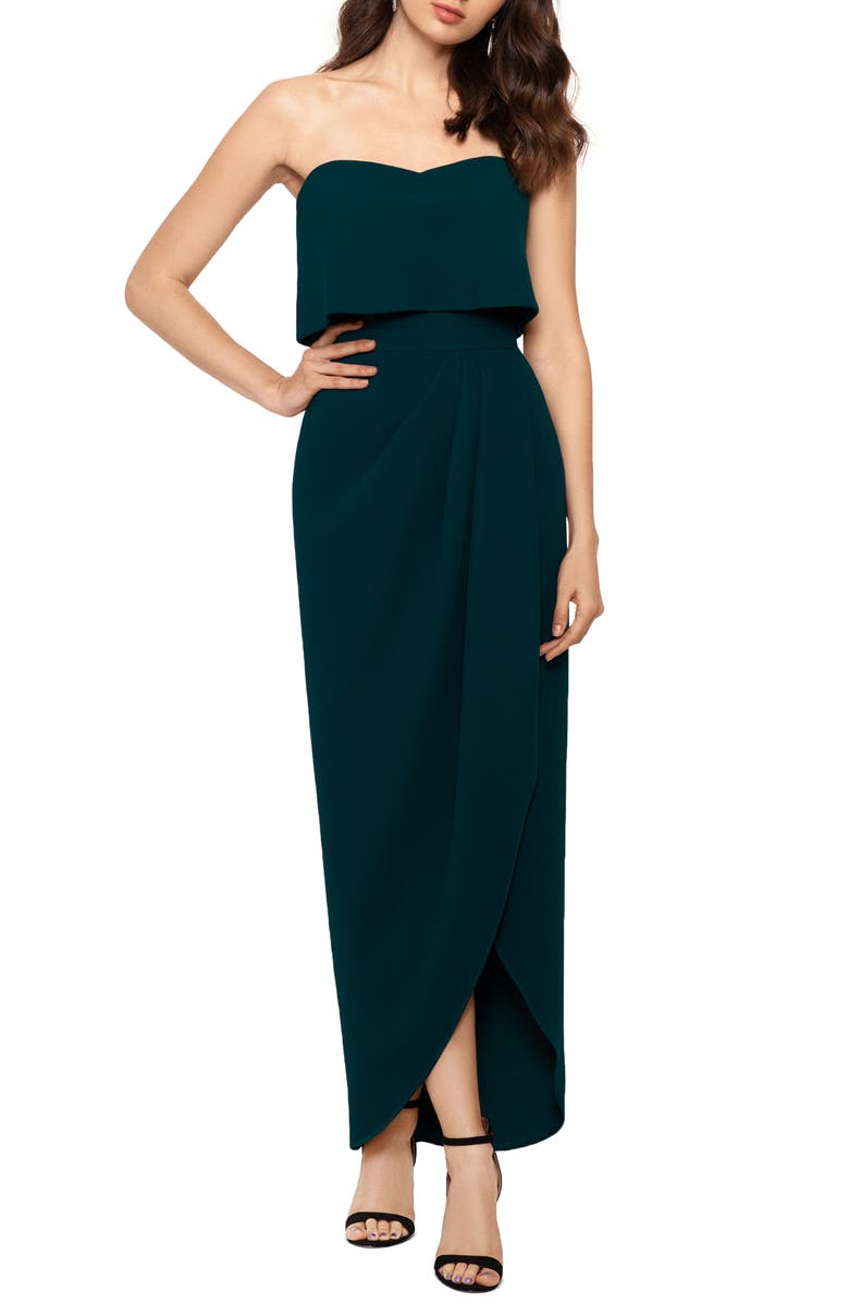 Xscape Evenings Xscape Strapless Popover Scuba Crepe Gown, Main, color, 
