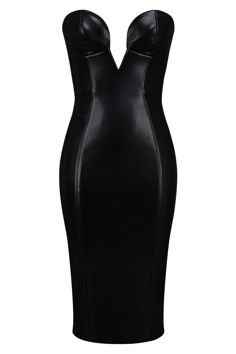 Shia Black Faux Leather Strapless Body-Con Dress, Alternate, color, BLACK
