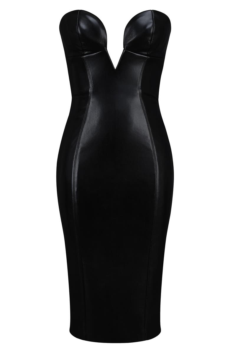 HOUSE OF CB Shia Black Faux Leather Strapless Body-Con Dress, Alternate, color, Black