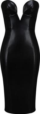 HOUSE OF CB Shia Black Faux Leather Strapless Body-Con Dress