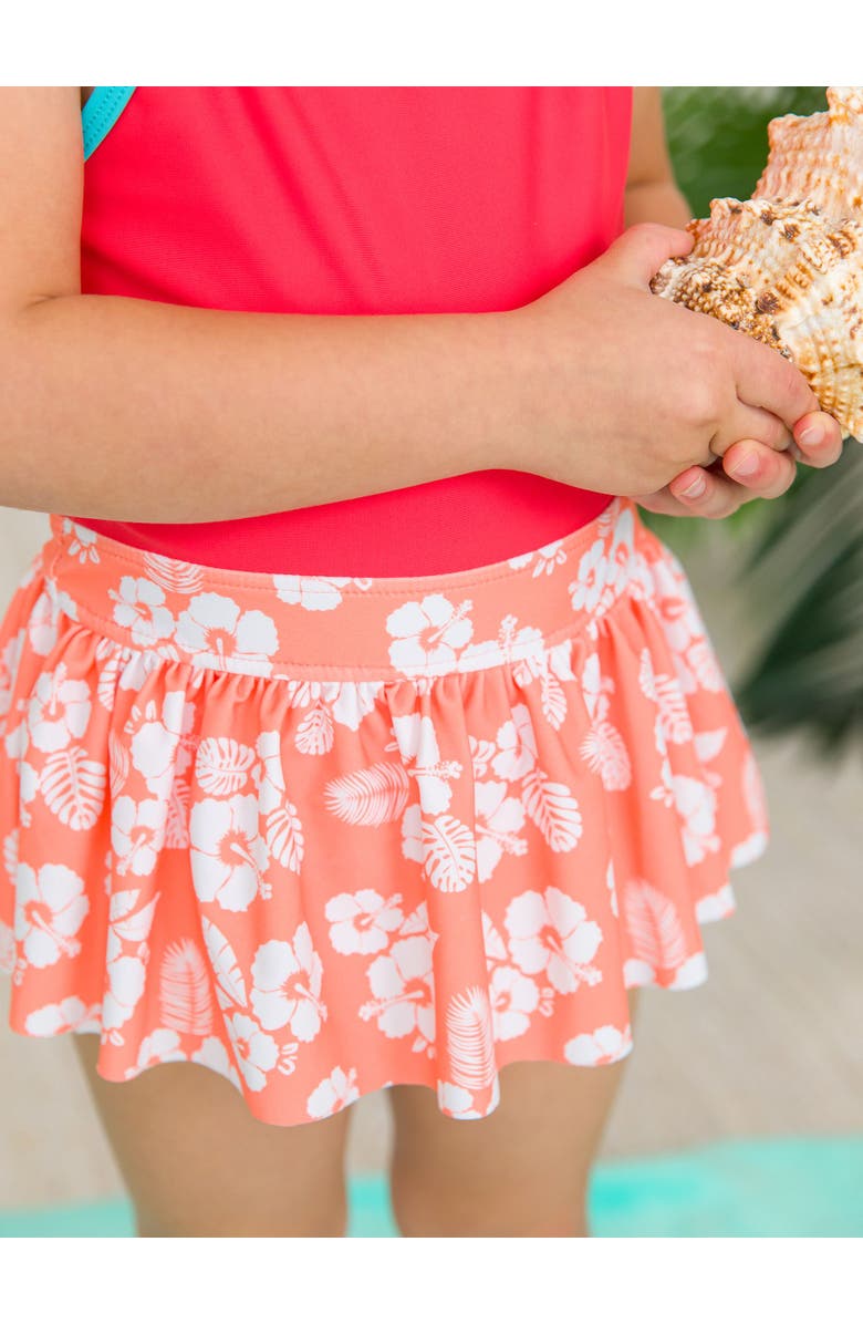 RuffleButts Girls UPF50+ Sun Protected Flower Skirted One Piece, Alternate, color, Island Princess