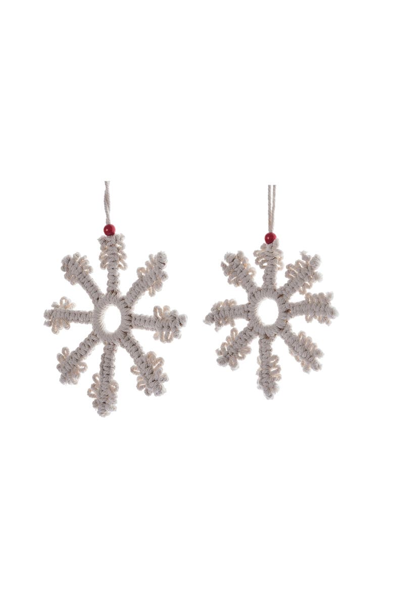 Beige Christmas Macrame Hanging Snowflake Set of 2 Decorative, Alternate, color, Beige