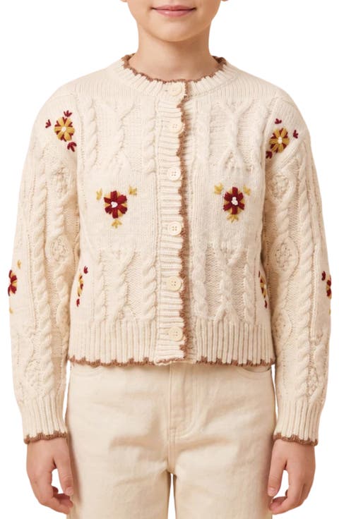 Kids' Floral Embroidered Cardigan