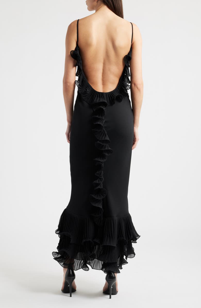 Delfi Collective Delina Ruffle Open Back Mermaid Gown, Alternate, color, Black