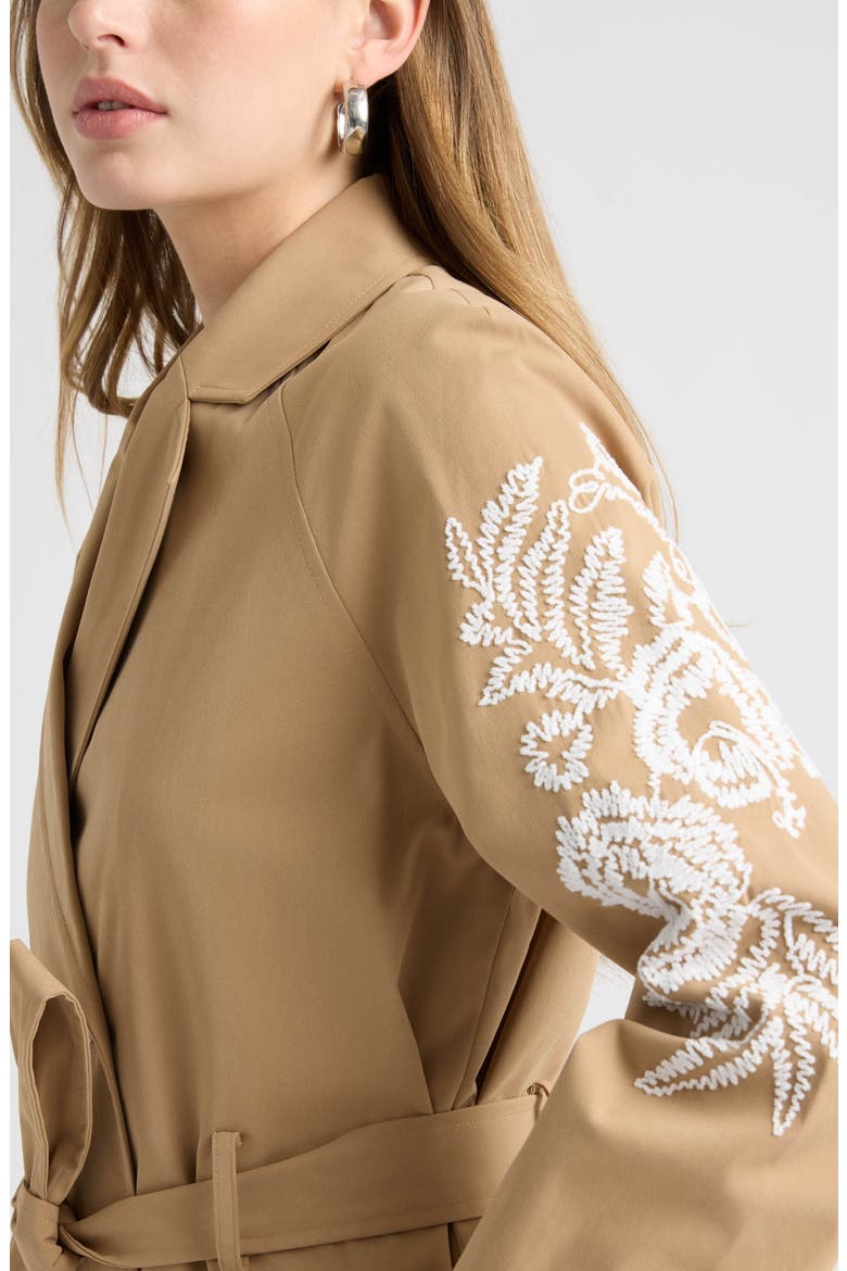 Embroidered Belted Crop Trench Coat, Alternate, color, BRITISH TAN