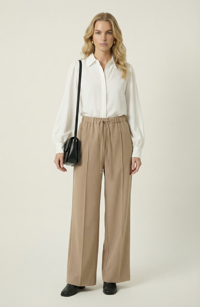 Modenaire Wide Leg Drawstring Trousers, Main, color, Khaki