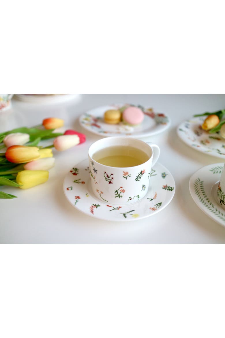 Language of Flowers Set of Two Cups and Saucers, Alternate, color, Multi