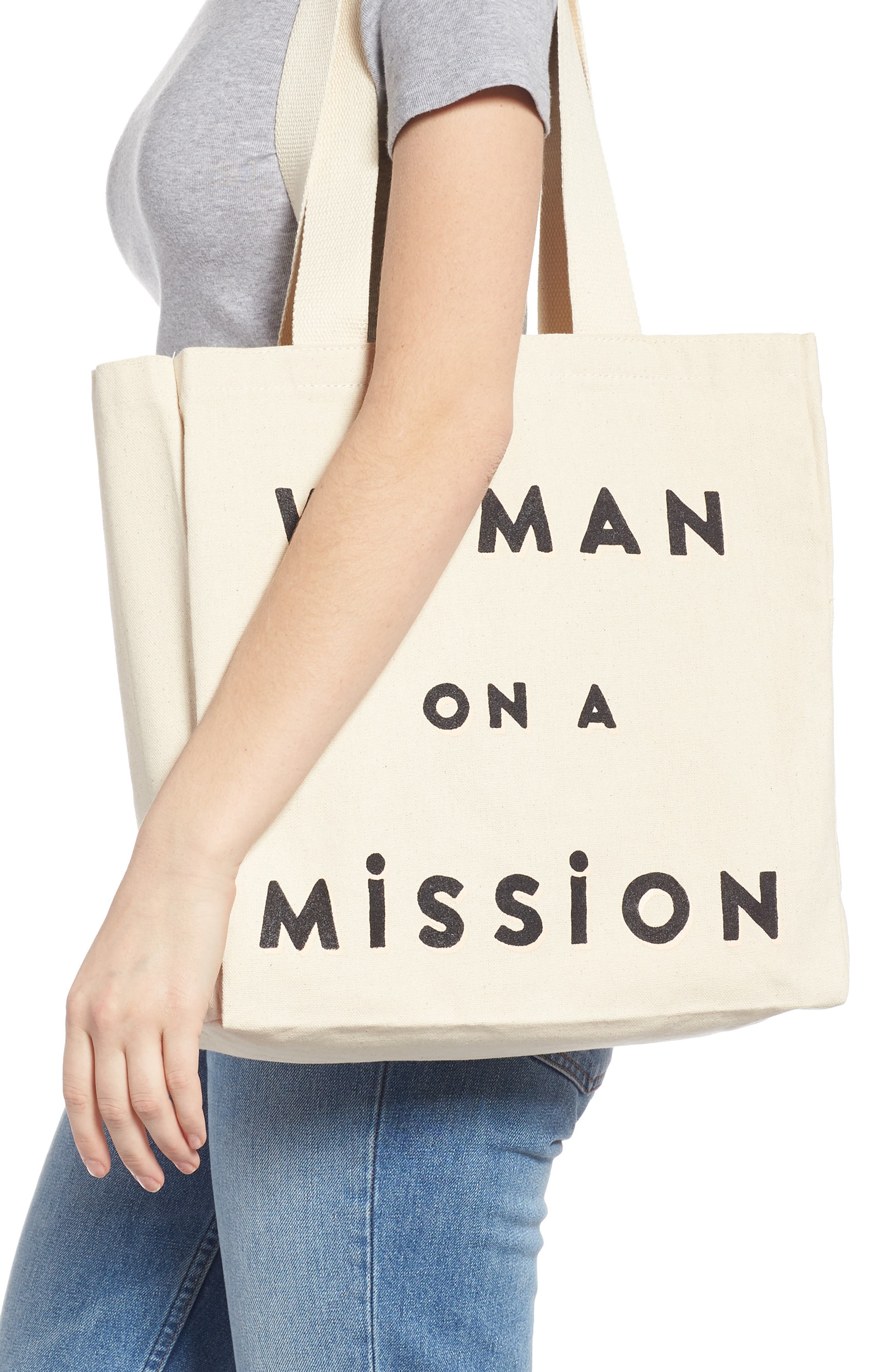 Woman on a Mission Canvas Tote, Alternate, color, NATURAL