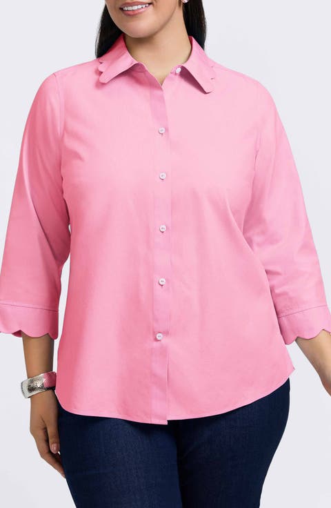 Gwen Three-Quarter Sleeve Cotton Button-Up Shirt (Plus Size)