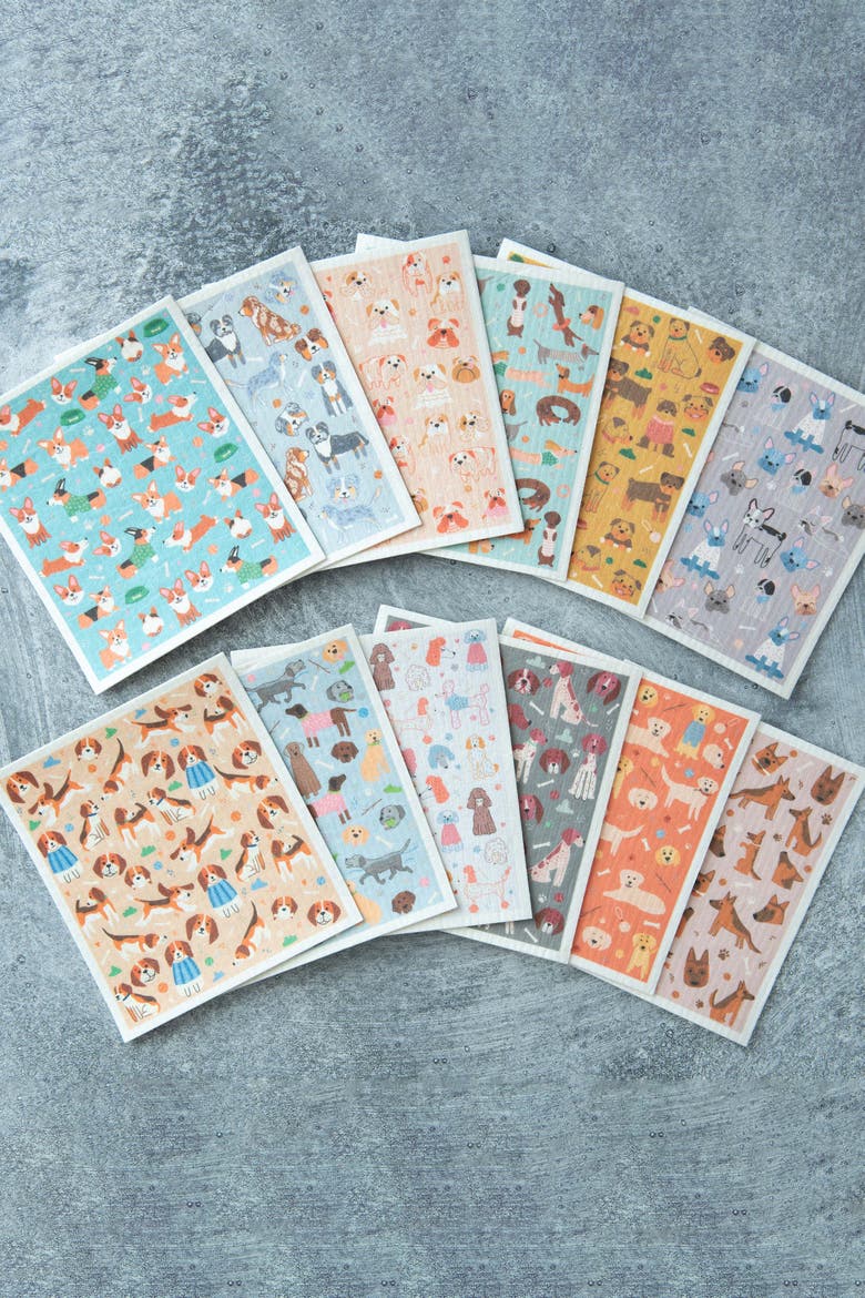 Pupper Towels 12-Pack Swedish Dish Cloths for Kitchen, Alternate, color, Doggie Dozen Breeds