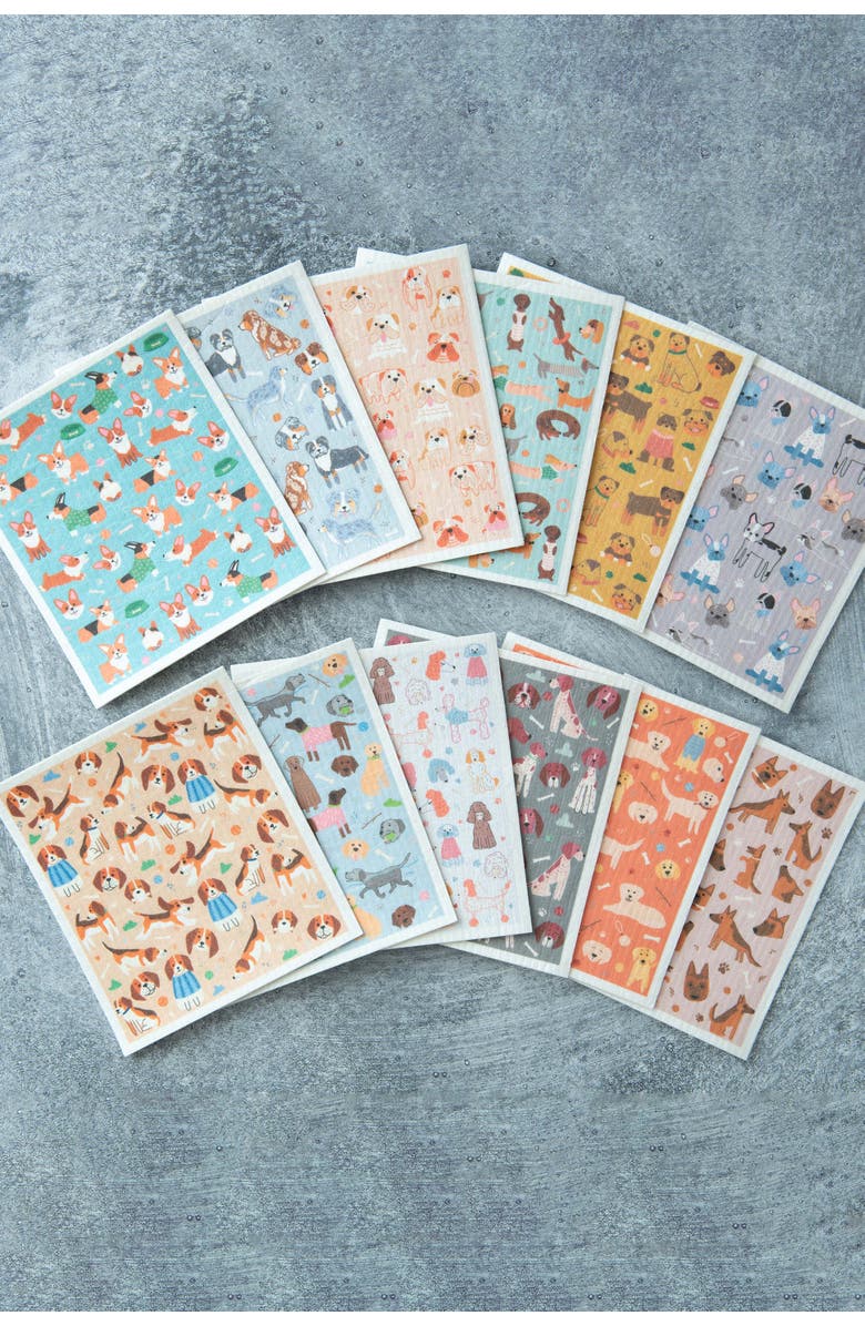 Puppington Pupper Towels 12-Pack Swedish Dish Cloths for Kitchen, Alternate, color, Doggie Dozen Breeds