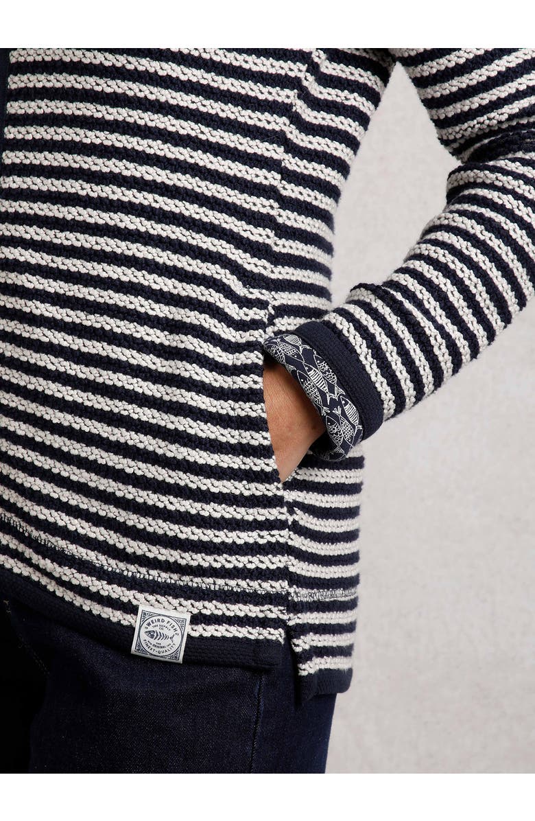 Weird Fish Bianca Full Zip Stripe Macaroni Hoodie, Alternate, color, Navy