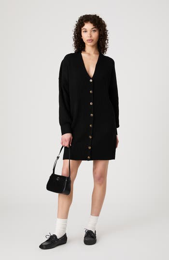 Babysoft Rib Button Front Long Sleeve Sweater Dress