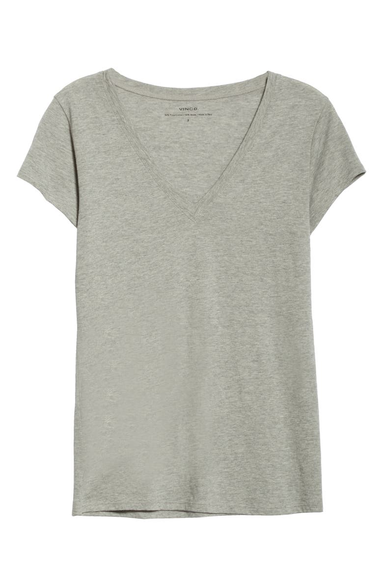 Vince Pima Cotton V-Neck Top, Alternate, color, Heather Grey