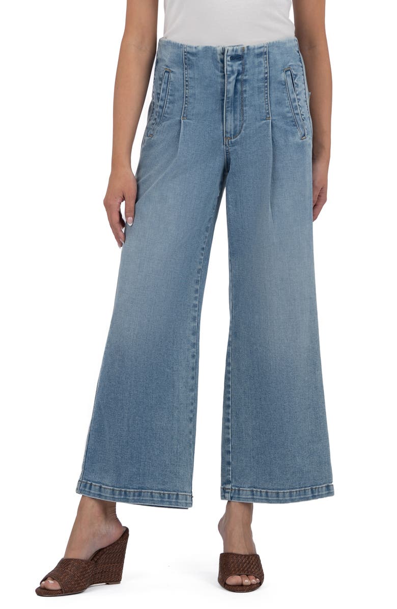 KUT from the Kloth Meg Pleated High Waist Crop Wide Leg Jeans, Main, color, 