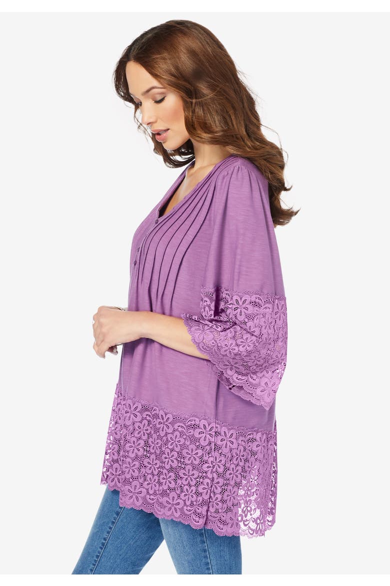 Lace Hem Pintuck Tunic, Alternate, color, DARK BERRY