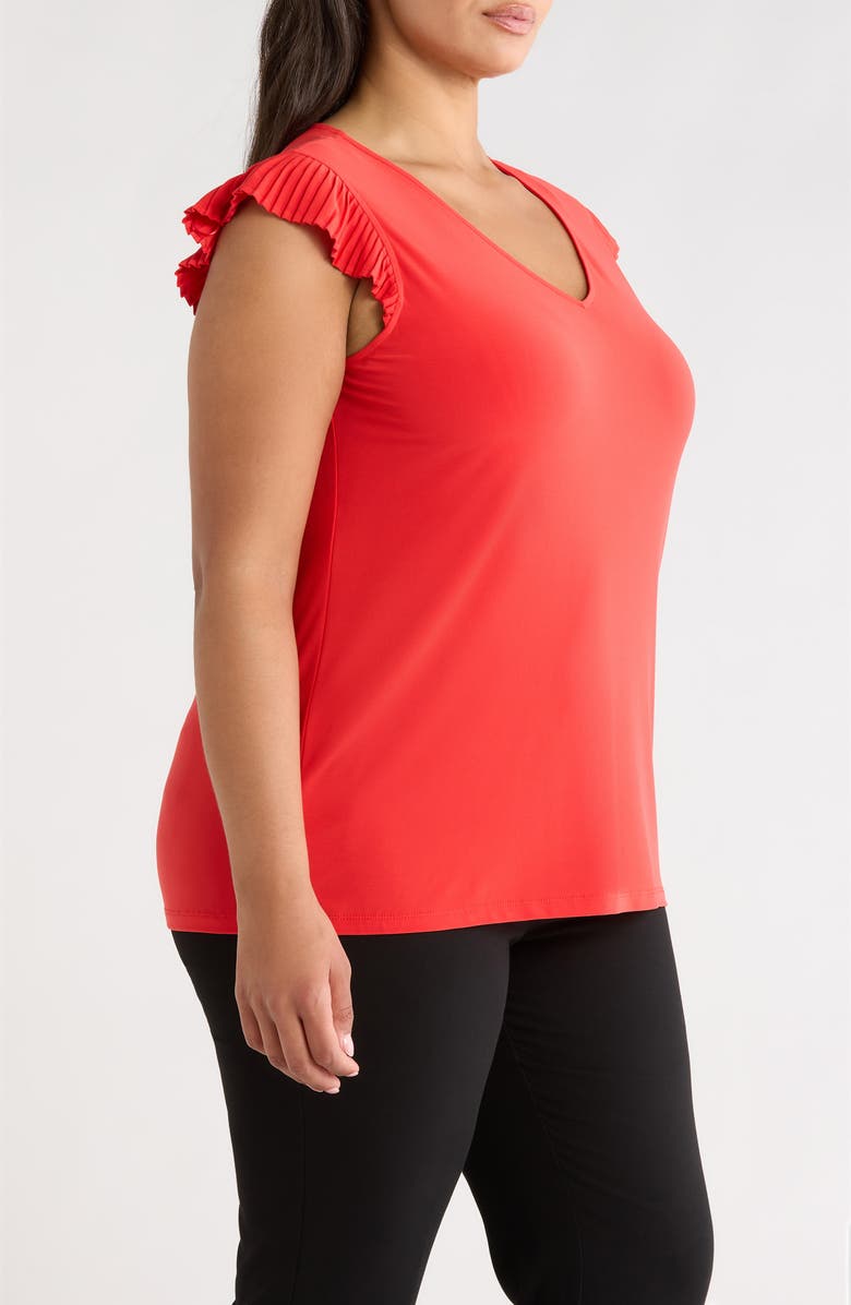 AK ANNE KLEIN Pleated Cap Sleeve Knit Top, Alternate, color, Begonia Red