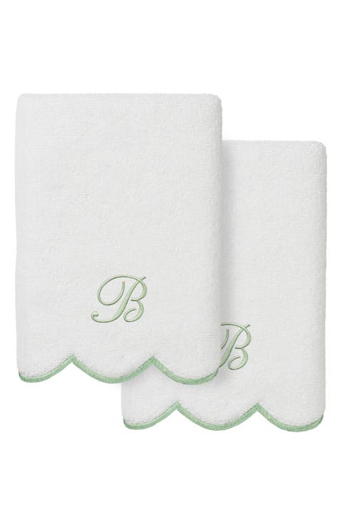 Adornia Scallop Initial Set of 2 Hand Towels