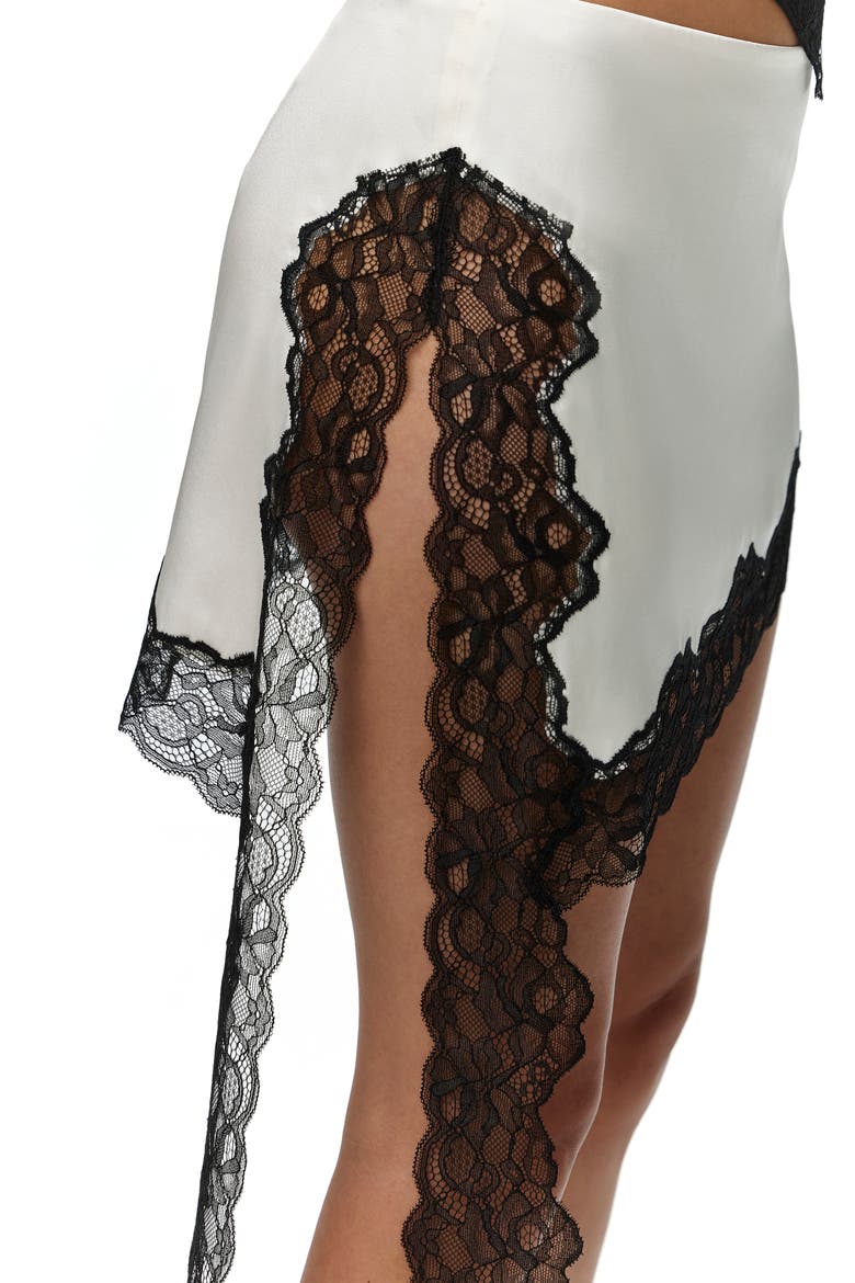 Lace Trim Silk Blend Miniskirt, Alternate, color, WHITE/BLACK