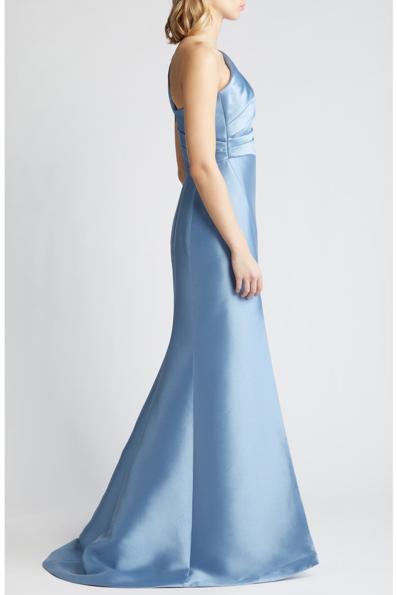Bow Detail One-Shoulder Mikado Mermaid Gown, Alternate, color, SMOKEY BLUE