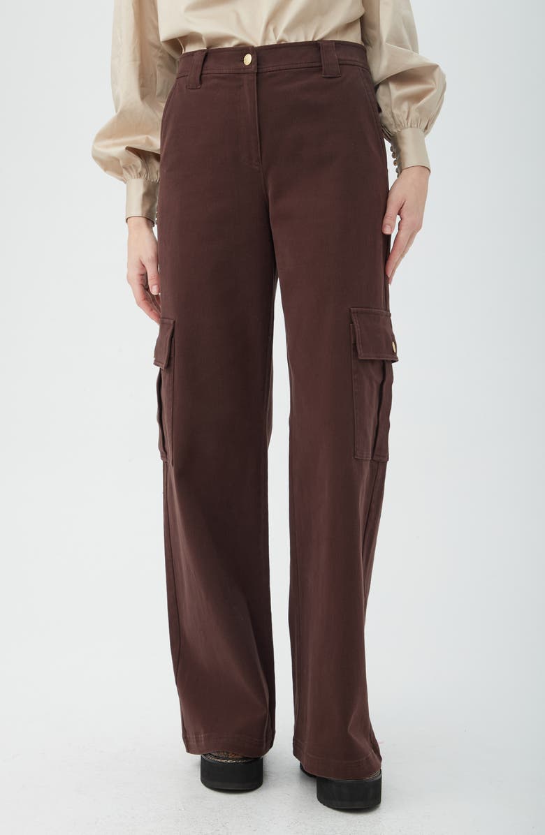 Trina Turk Haden Stretch Cotton Cargo Pants, Main, color, Mudcloth