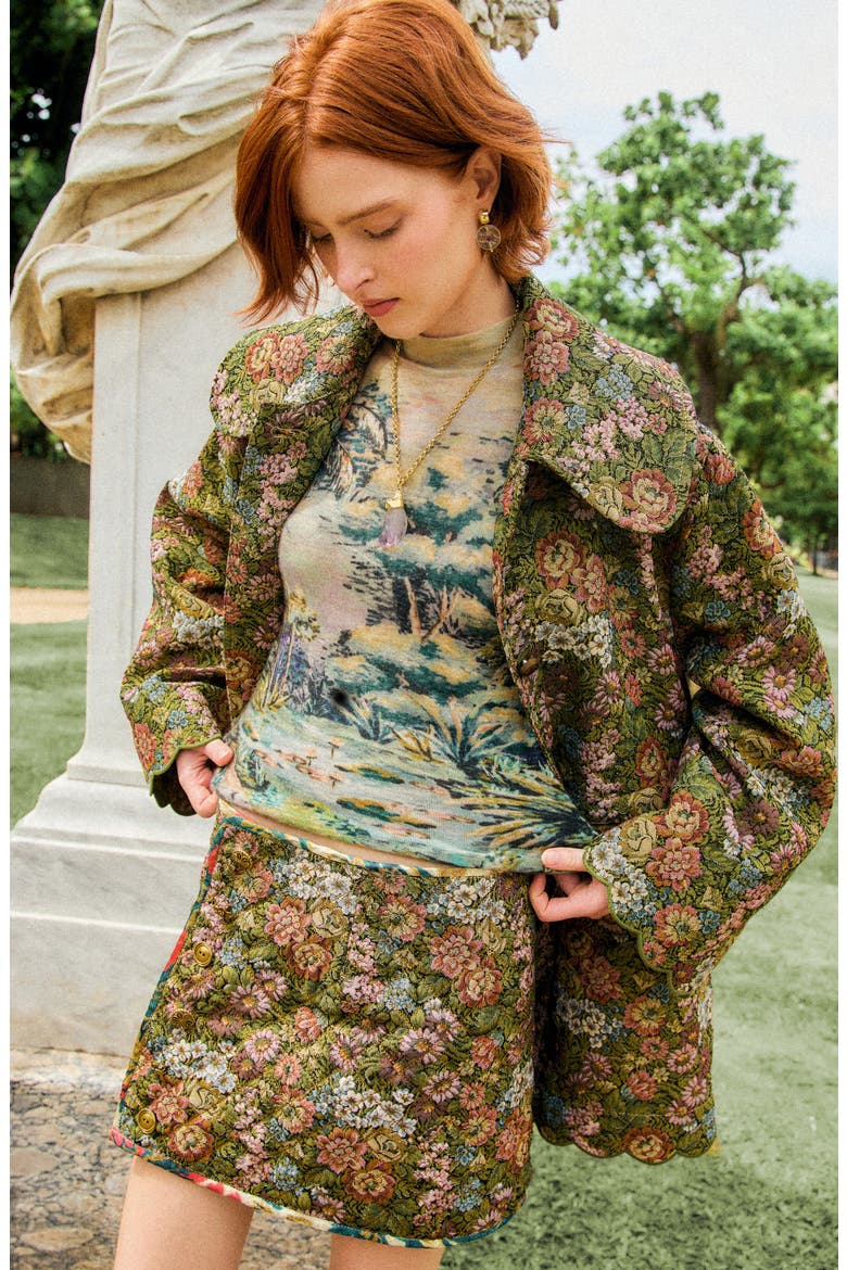 Floral Jacquard Miniskirt, Alternate, color, LIGHT BEIGE