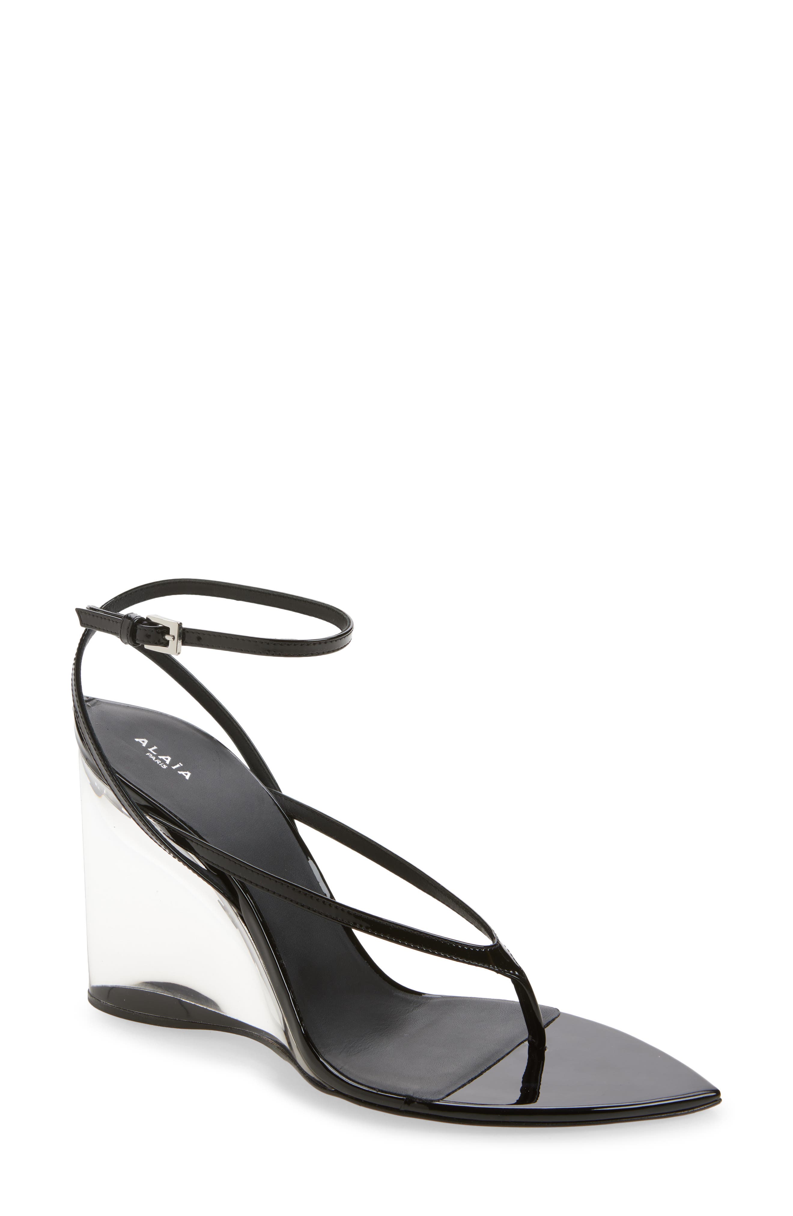 Alaïa Invisible Wedge Ankle Strap Sandal, Main, color, Noir