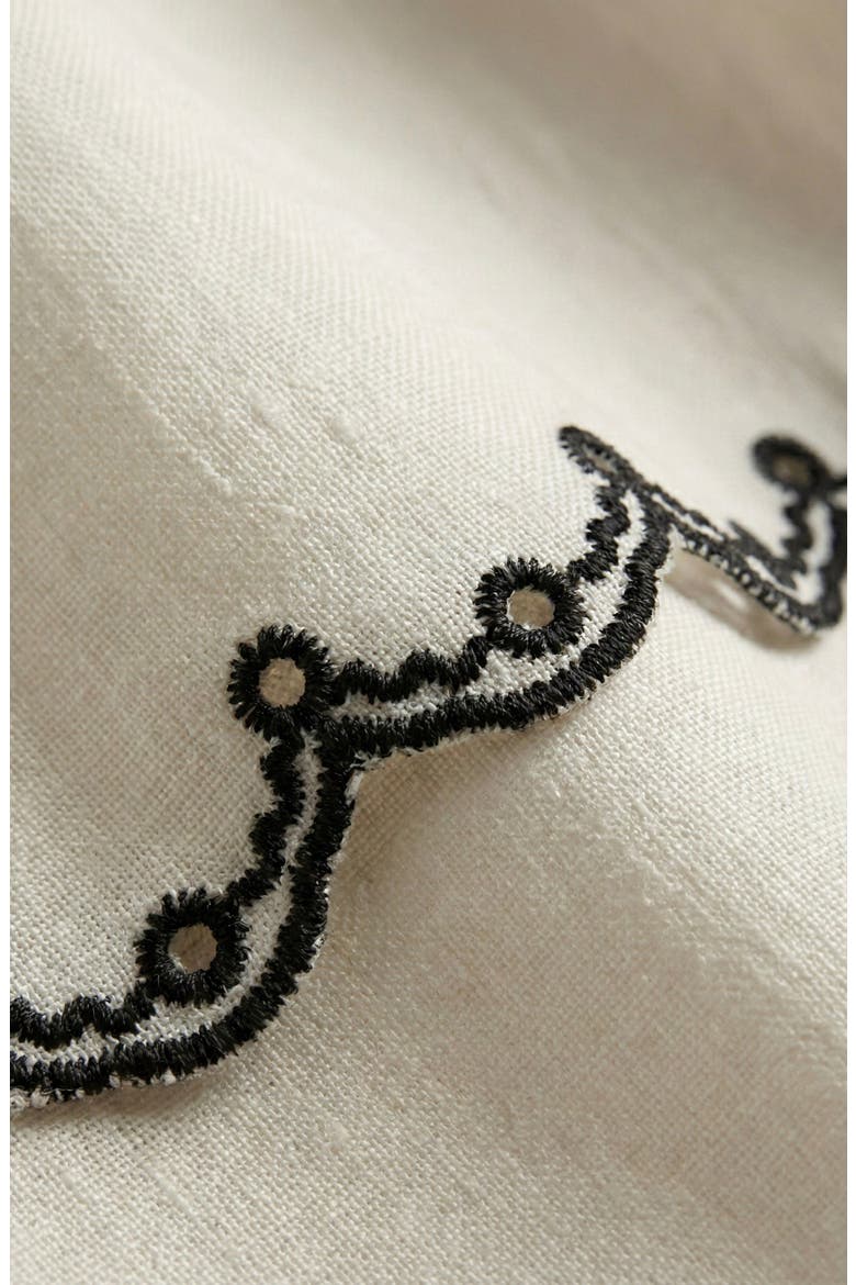 Puff Sleeve Embroidered Front Tie Blouse, Alternate, color, Off-White / Black