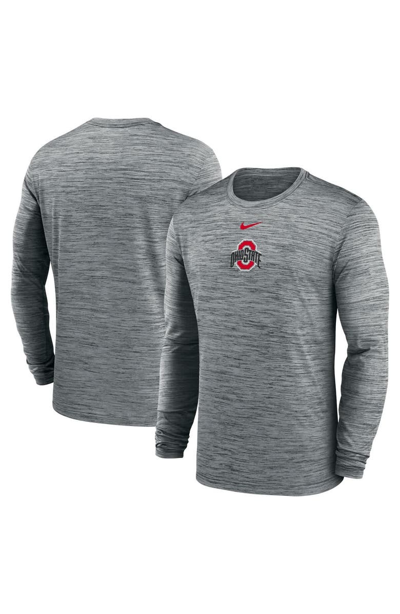 Nike Men's Nike Charcoal Ohio State Buckeyes 2025 Sideline Velocity Performance Long Sleeve T-Shirt, Main, color, 