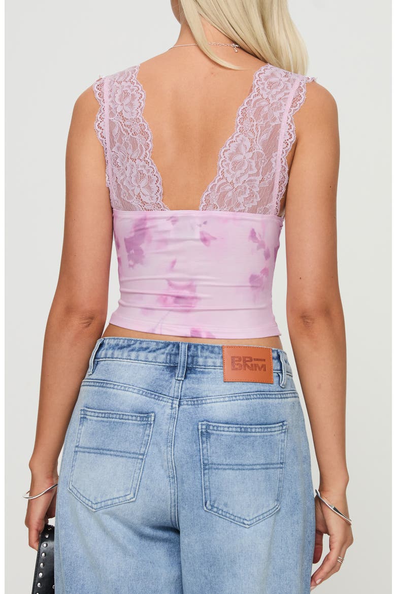 Typha Print Lace Trim Tank Top, Alternate, color, PINK