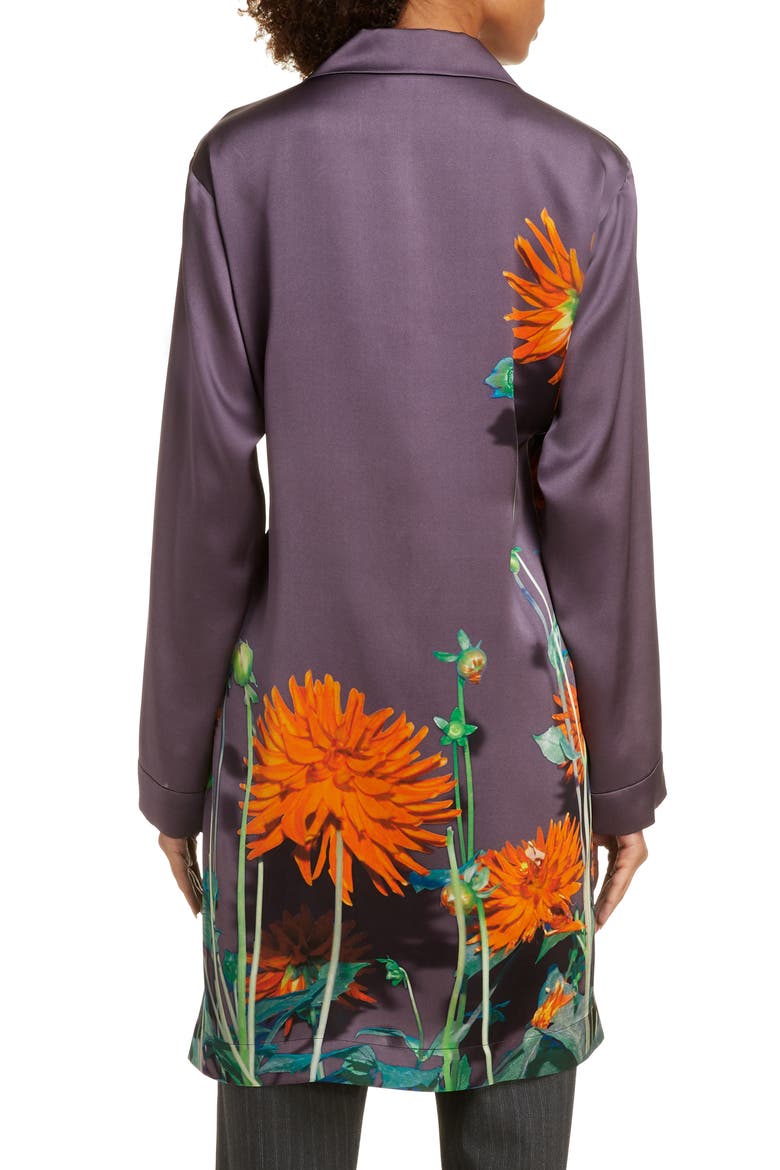 Calberta Dahlia Print Silk Robe Jacket, Alternate, color, PURPLE